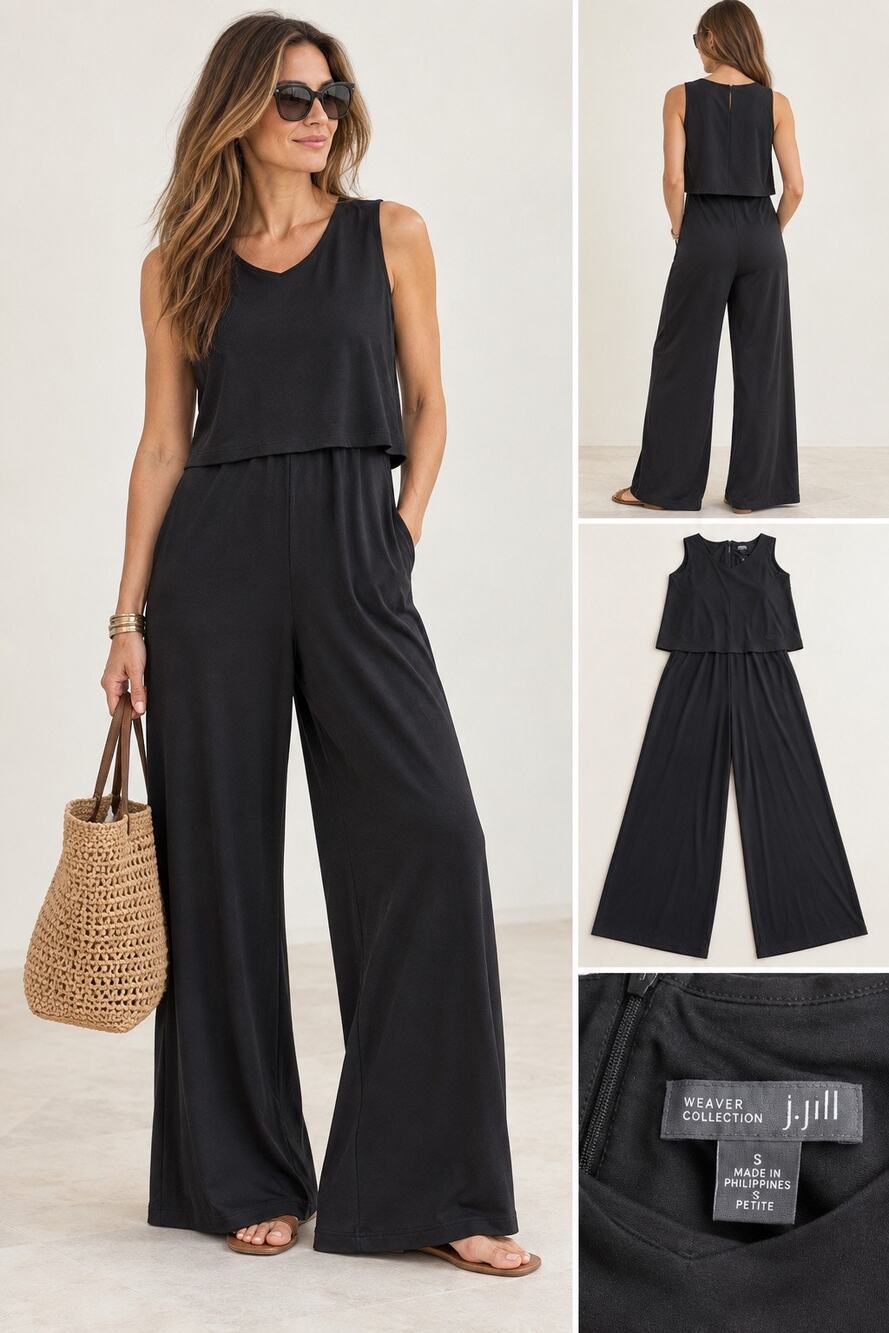 J.Jill Wearever Collection Wide Leg Jumpsuit Women’s Small Petite Black